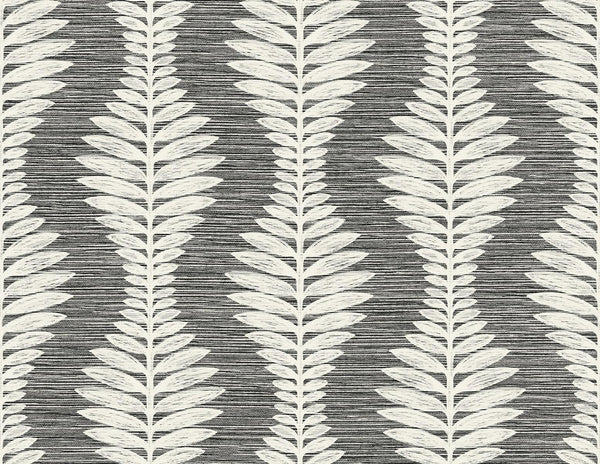 Seabrook Carina Leaf Ogee Charcoal Wallpaper