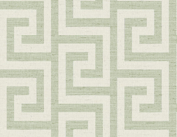 Seabrook Luna Retreat Greek Key Green Ivy Wallpaper