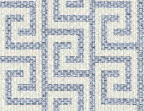 Seabrook Luna Retreat Greek Key Blue Lake Wallpaper