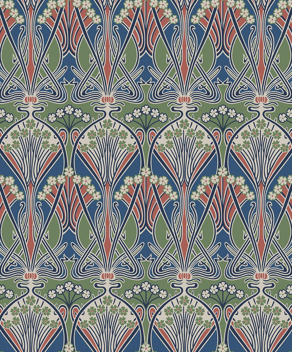 Seabrook Dragonfly Damask Mauve & Sage Wallpaper