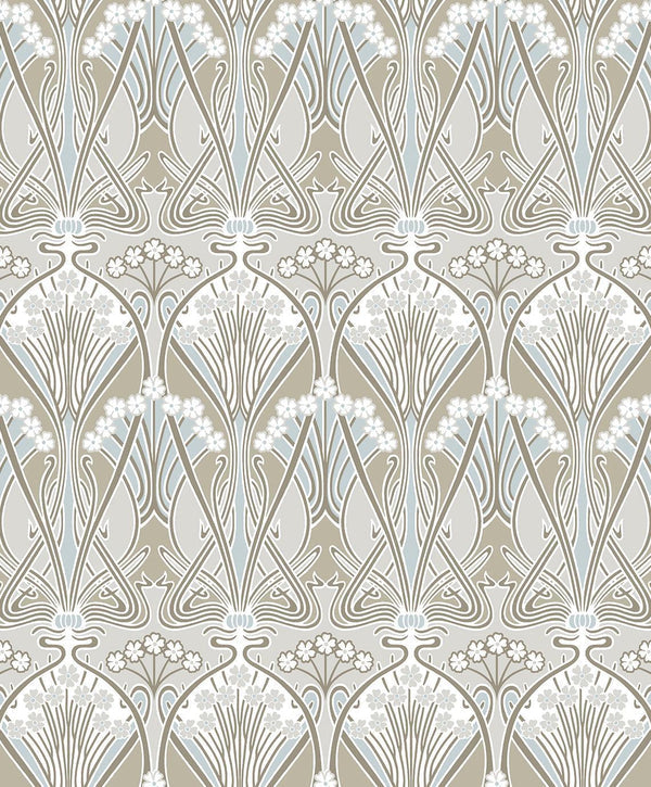Seabrook Dragonfly Damask Soft Taupe & Blue Mist Wallpaper