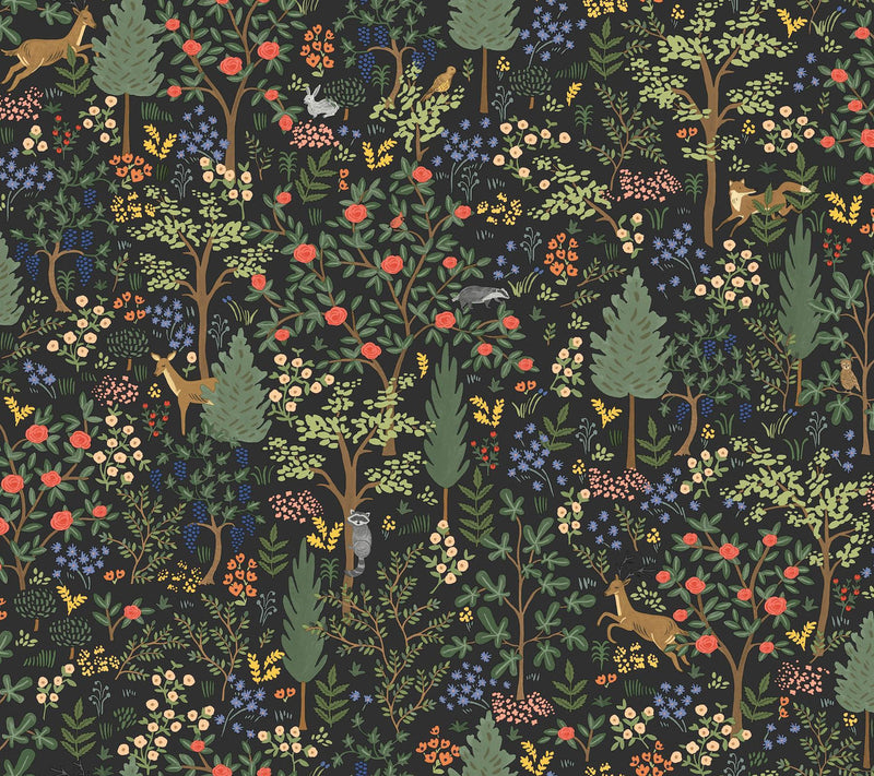 Rifle Paper Co. Woodland Peel And Stick Black Wallpaper