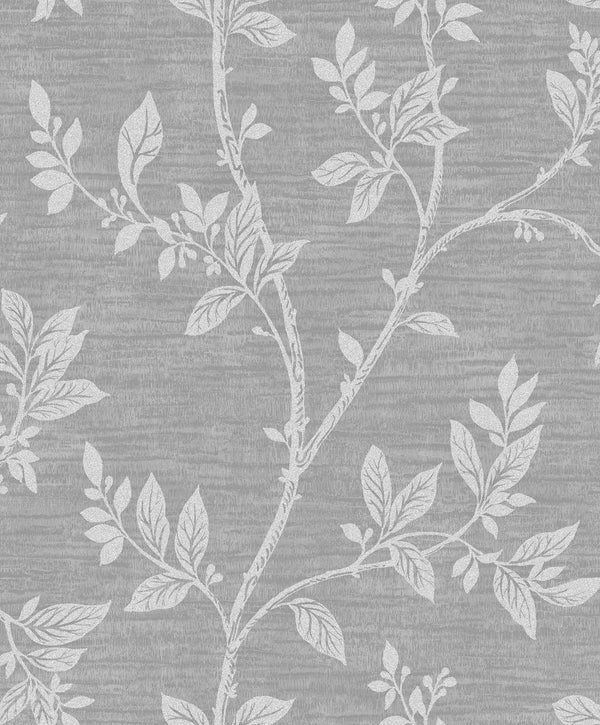 Seabrook Leaf Trail Metallic Silver & Glass Beads Wallpaper