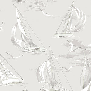 Schumacher - Sailboats - Grey - 8855 - Wallpaper
