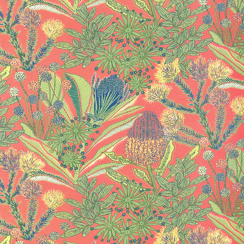 Protea Print Coral Fabric - F81763 - Thibaut Fabric