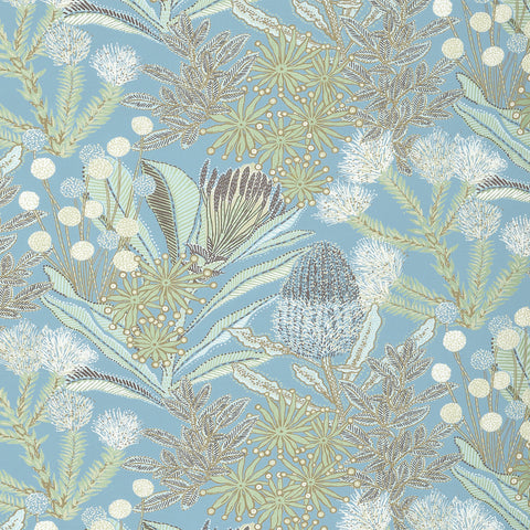 Protea Print Spa Blue Fabric - F81766 - Thibaut Fabric
