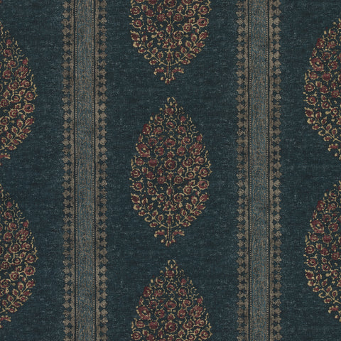 Chappana Navy and Red Fabric - F910238 - Thibaut Fabric