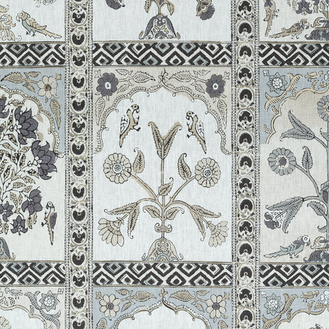 Indian Panel Black and White Fabric - F910630 - Thibaut Fabric