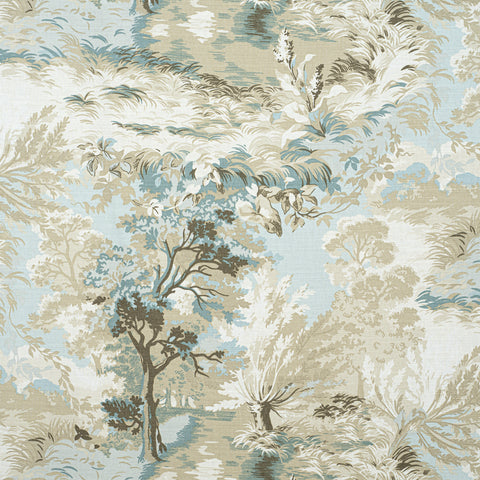 Lincoln Toile Beige and Spa Blue Fabric - F910865 - Thibaut Fabric