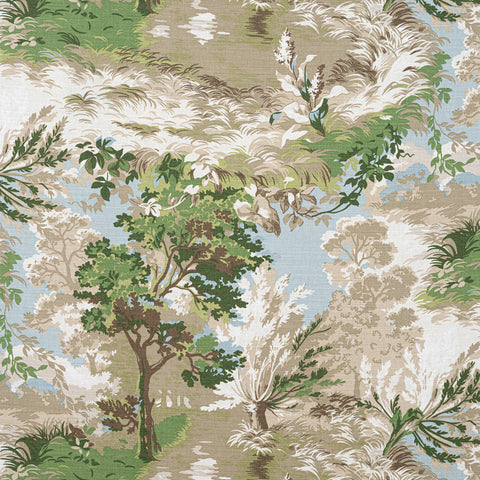 Lincoln Toile Green and Beige Fabric - F910866 - Thibaut Fabric
