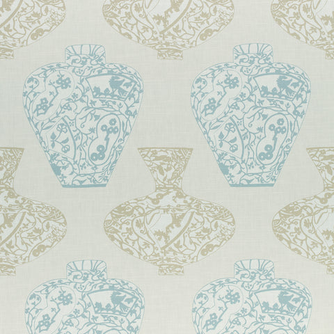 Imari Vase Aqua and Beige Fabric - F913122 - Thibaut Fabric