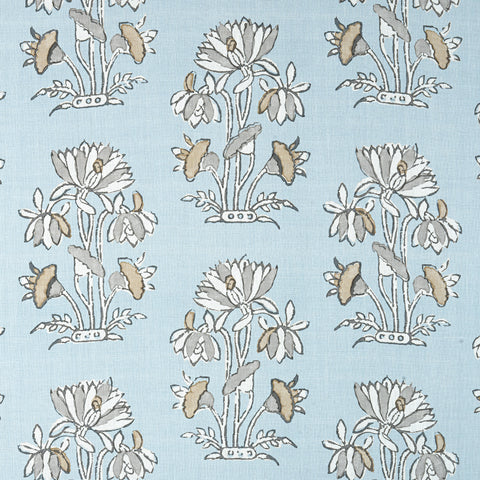 Lily Flower Spa Blue Fabric - F913201 - Thibaut Fabric