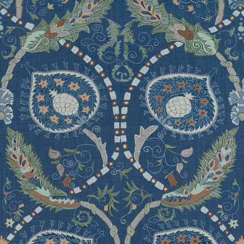 Lewis Navy and Teal Fabric - F913217 - Thibaut Fabric