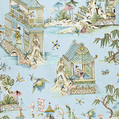 Grand Palace Spa Blue Fabric - F913615 - Thibaut Fabric