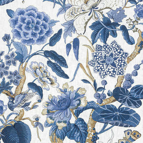 Hill Garden Blue and White Fabric - F913659 - Thibaut Fabric