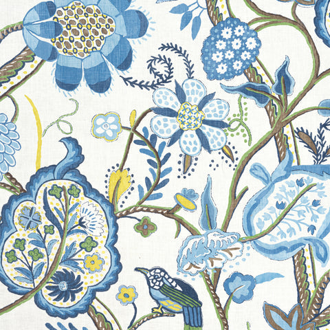 Windsor Blue and Yellow Fabric - F914300 - Thibaut Fabric