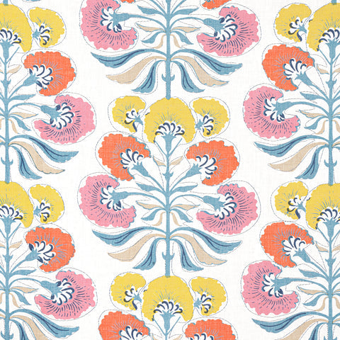 Tybee Tree Coral and Yellow Fabric - F916212 - Thibaut Fabric