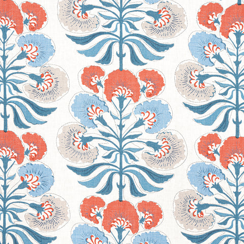 Tybee Tree French Blue and Coral Fabric - F916213 - Thibaut Fabric