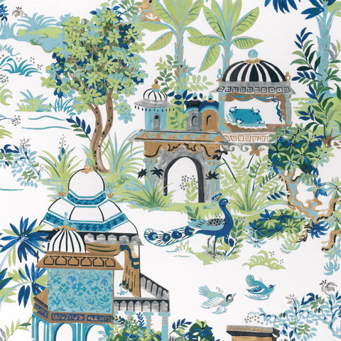 Mystic Garden Blue and Green Fabric - F920820 - Thibaut Fabric