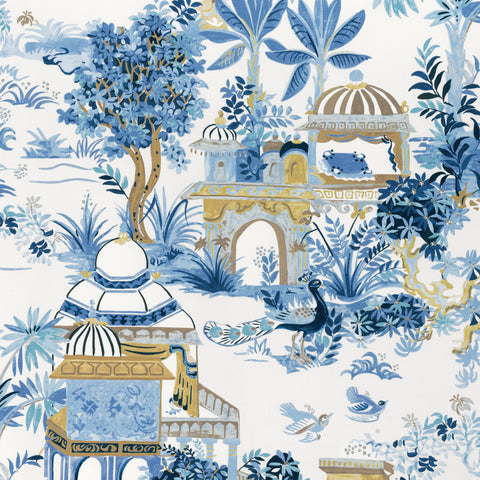 Mystic Garden Blue and White Fabric - F920821 - Thibaut Fabric