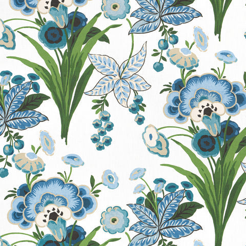 Pasadena Blue and Green Fabric - F920851 - Thibaut Fabric