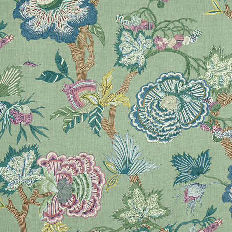Indienne Jacobean Green Fabric - F936416 - Thibaut Fabric