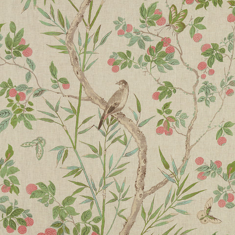 Claire Coral and Green Fabric - F942009 - Thibaut Fabric