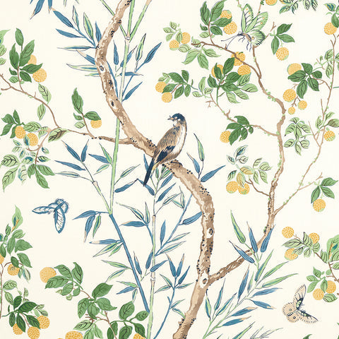 Claire Yellow and Navy Fabric - F942013 - Thibaut Fabric