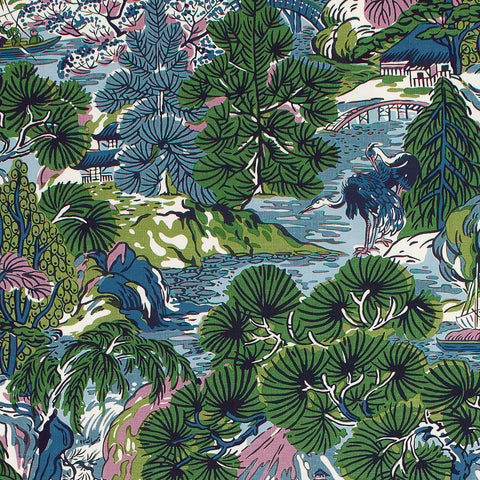 Pagoda Trees Lavender and Blue Fabric - F942024 - Thibaut Fabric