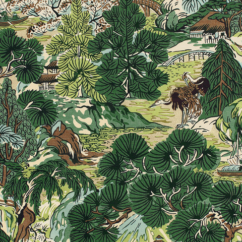 Pagoda Trees Brown and Green Fabric - F942025 - Thibaut Fabric