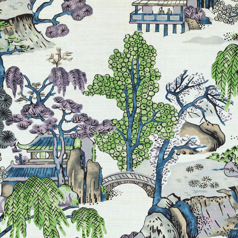 Asian Scenic Purple and Blue Fabric - F975459 - Thibaut Fabric
