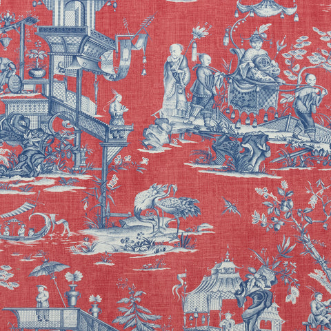Cheng Toile Red and Blue Fabric - F975466 - Thibaut Fabric