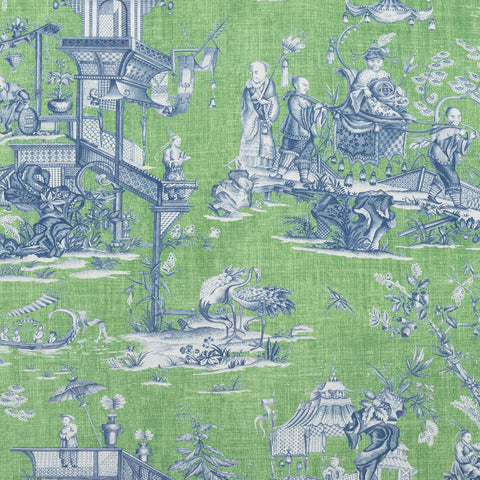 Cheng Toile Green and Blue Fabric - F975467 - Thibaut Fabric
