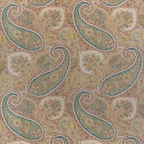 Sherrill Paisley Teal and Beige Fabric - F985076 - Thibaut Fabric
