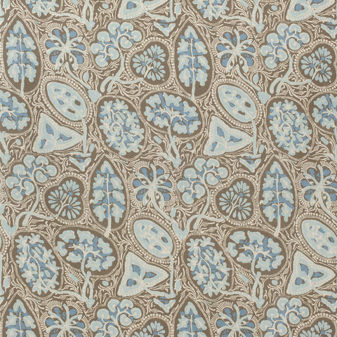 Cochin Aqua and Brown Fabric - F988718 - Thibaut Fabric