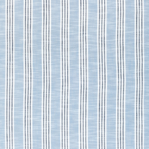 Southport Stripe Sky Blue and Navy Fabric - W73488 - Thibaut Fabric