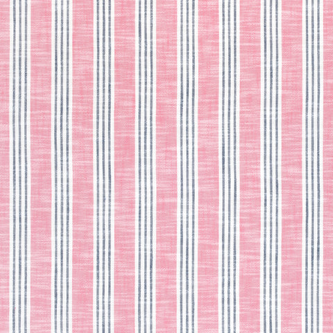 Southport Stripe Peony and Navy Fabric - W73490 - Thibaut Fabric
