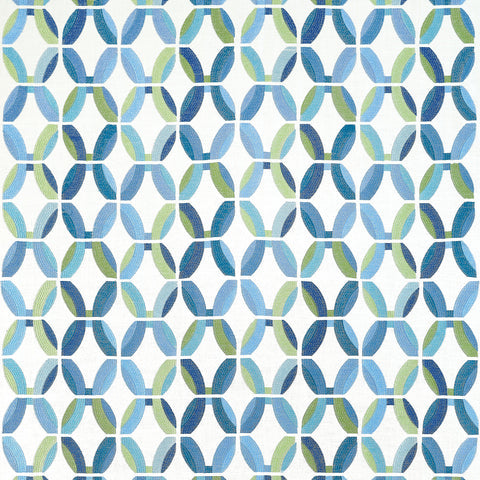 Passageway Embroidery Blue and Green Fabric - W745000 - Thibaut Fabric