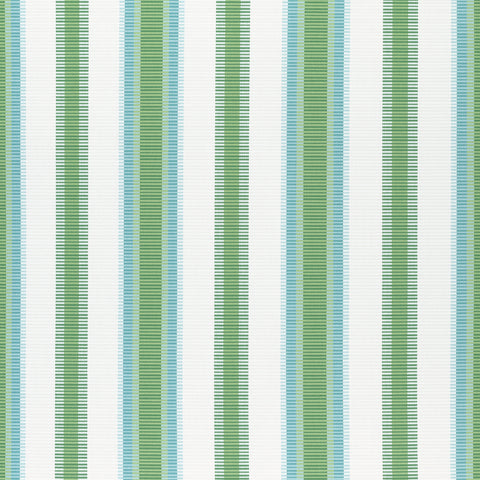 Samba Stripe Kelly Green and Pool Fabric - W74672 - Thibaut Fabric