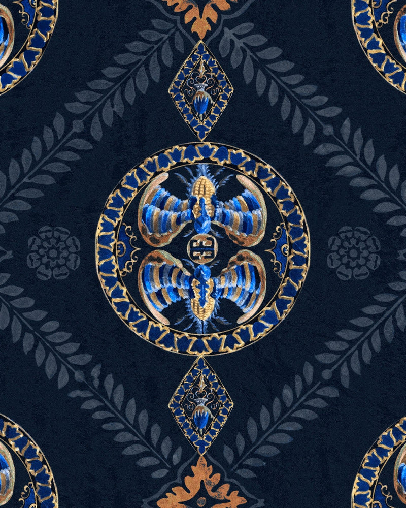 Mind The Gap - ABEILLE DECORATIF Indigo Wallpaper - WP20766