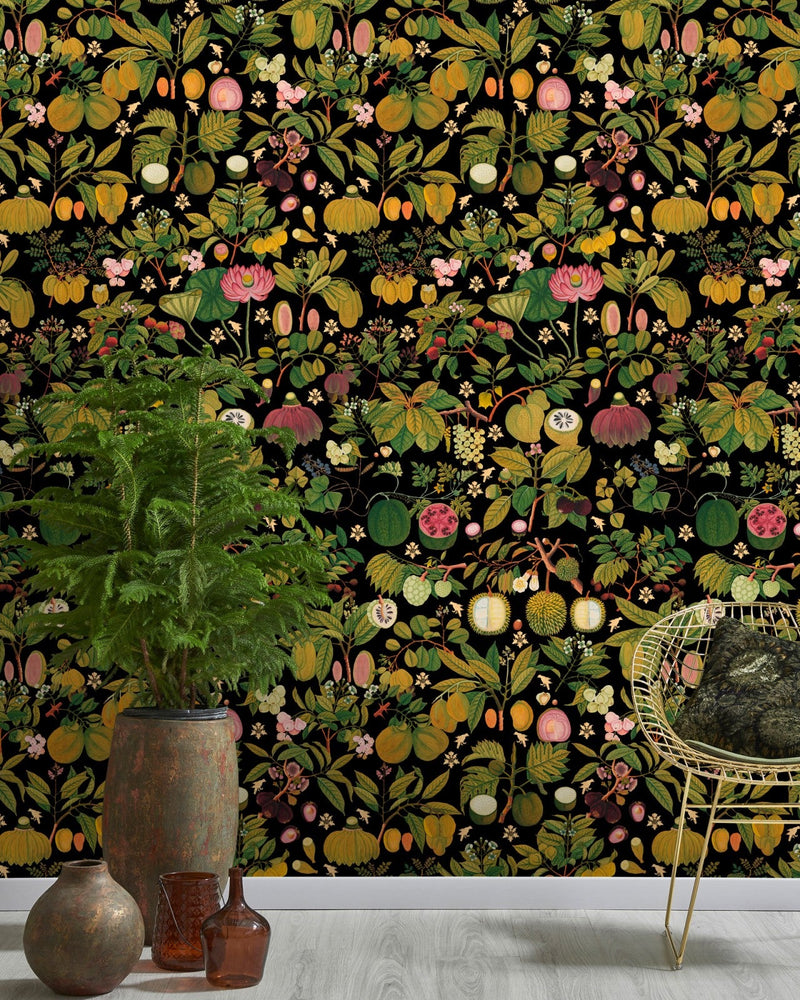 Mind The Gap - ASIAN FRUITS AND FLOWERS Anthracite Wallpaper - WP20314