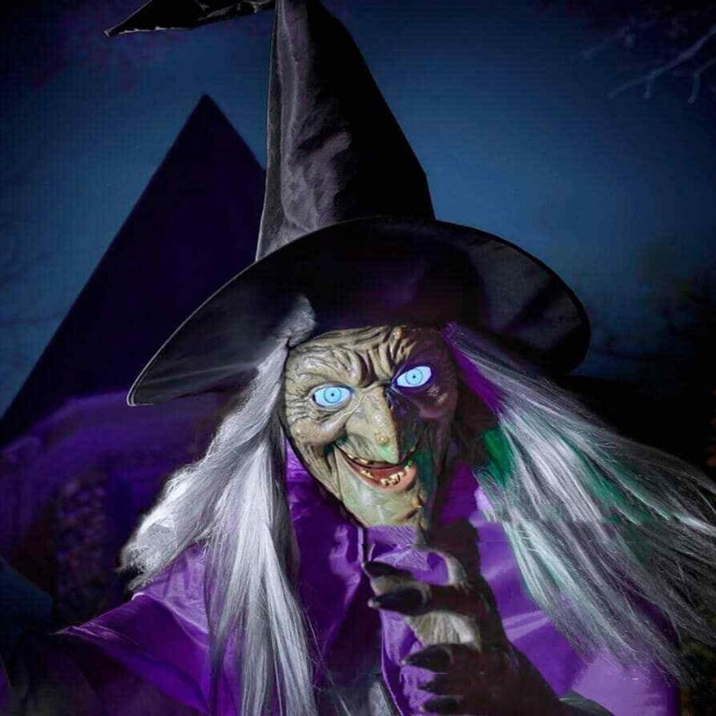Halloween Flying Witch Outdoor Ghost Animatronic Scary Prop. glodeco