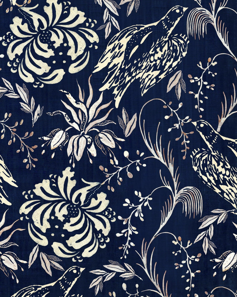 Mind The Gap - FOLK EMBROIDERY Indigo Wallpaper - WP30016
