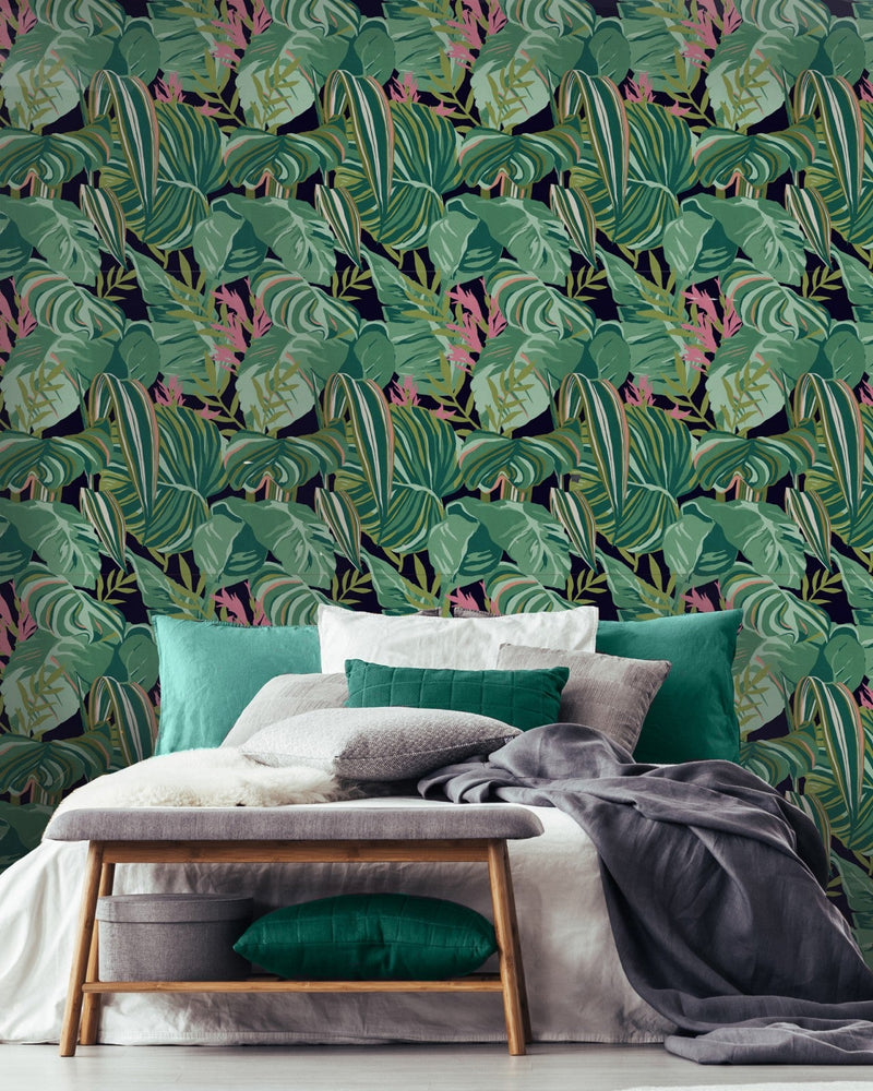 Mind The Gap - TROPICAL FOLIAGE Anthracite Wallpaper - WP20366