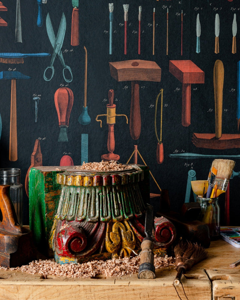 Mind The Gap - OLD TOOLS Anthracite Wallpaper - WP20598