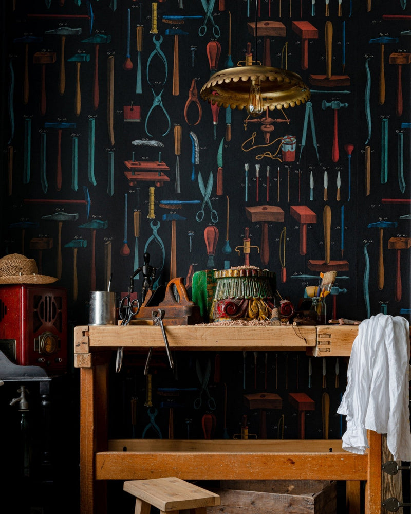 Mind The Gap - OLD TOOLS Anthracite Wallpaper - WP20598