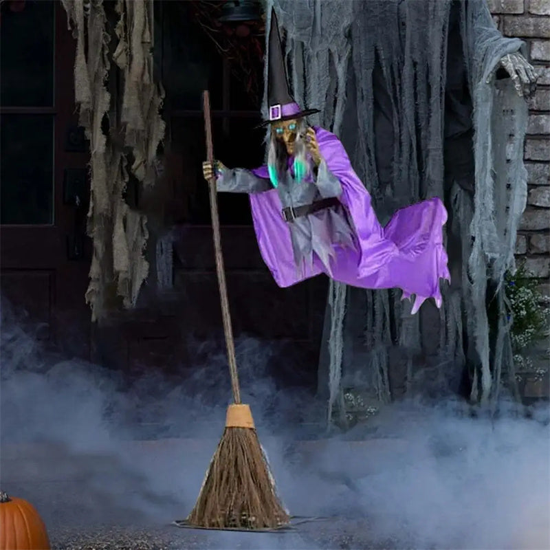 Halloween Flying Witch Outdoor Ghost Animatronic Scary Prop. glodeco