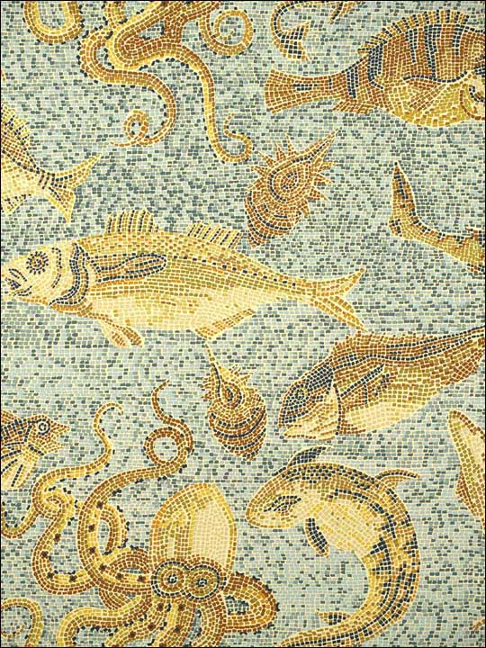 Scalamandre SC0004WP81545 Mikonos Ochres and Aqua Wallpaper