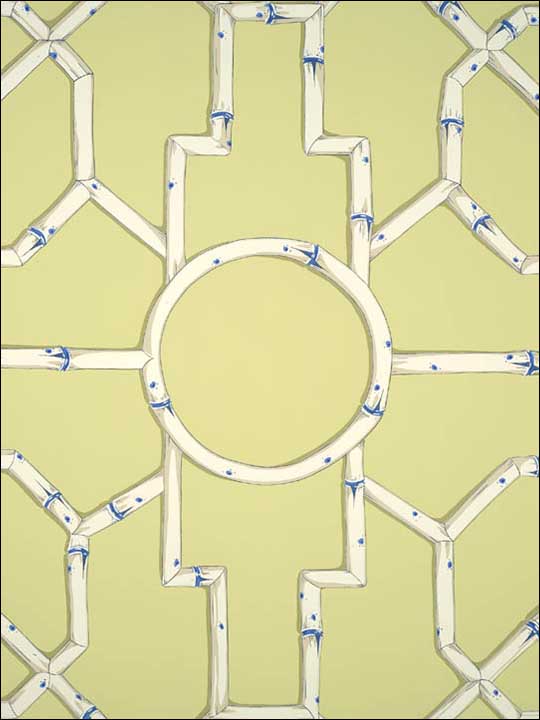 Scalamandre SC0002WP81630 Baldwin Bamboo Cream and Blue On Lettuce Wallpaper