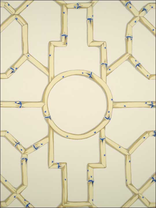 Scalamandre SC0007WP81630 Baldwin Bamboo Linen and Blue On Ecru Wallpaper